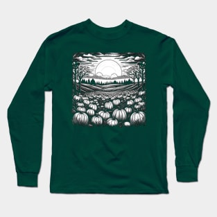 Vintage Retro White Night Of Pumpkins in the Patch Long Sleeve T-Shirt